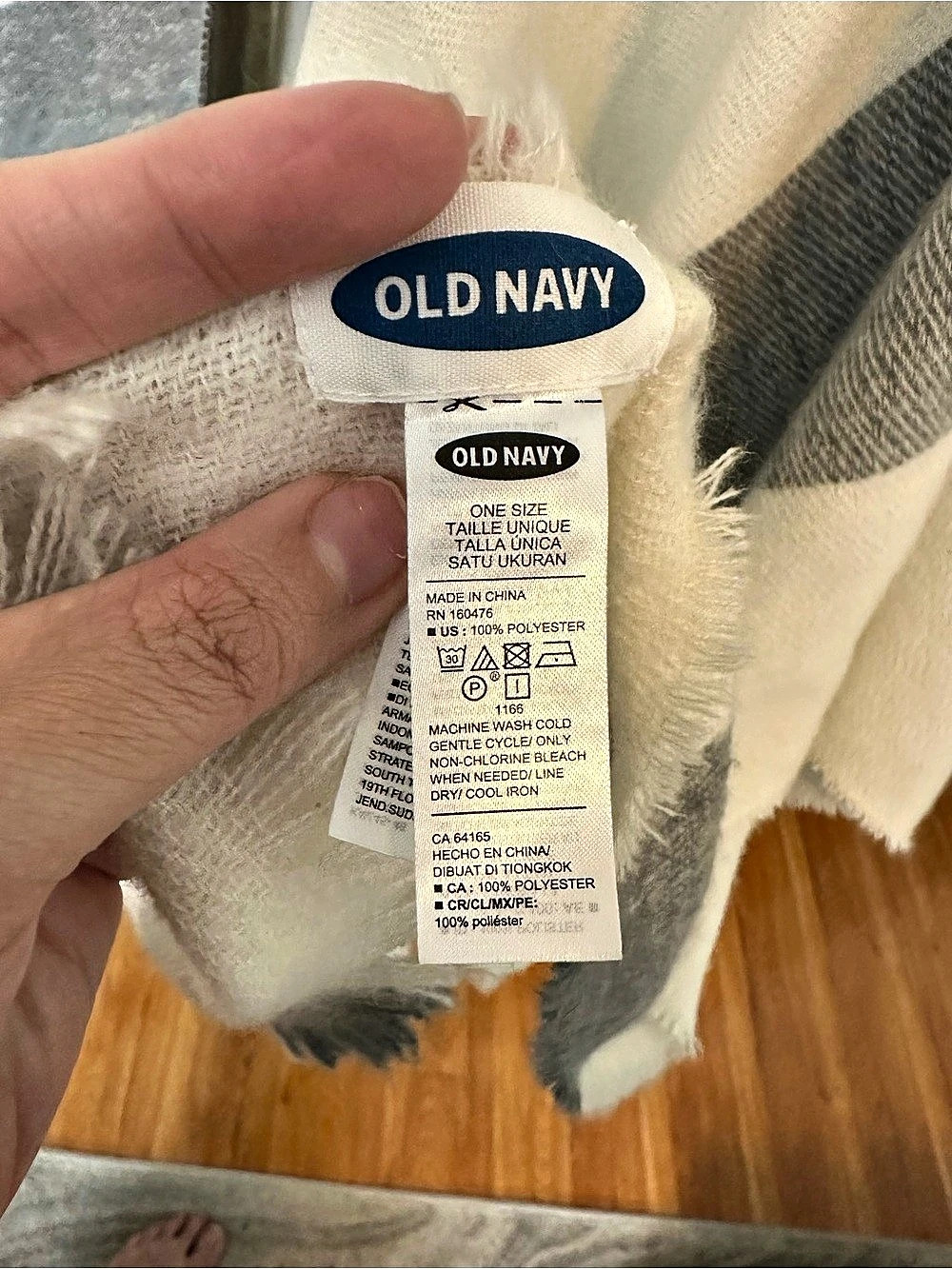 Old Navy Plaid Fringe Poncho in Gray & White - Picture 7 of 7